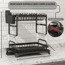 Escorredor de Louça 2 Andares Aço Carbono Preto Inox 42x29x29 Organizador Premium IZEWASH PRO