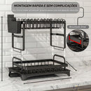 Escorredor de Louça 2 Andares Aço Carbono Preto Inox 42x29x29 Organizador Premium IZEWASH PRO