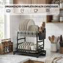 Escorredor de Louça 2 Andares Aço Carbono Preto Inox 42x29x29 Organizador Premium IZEWASH PRO